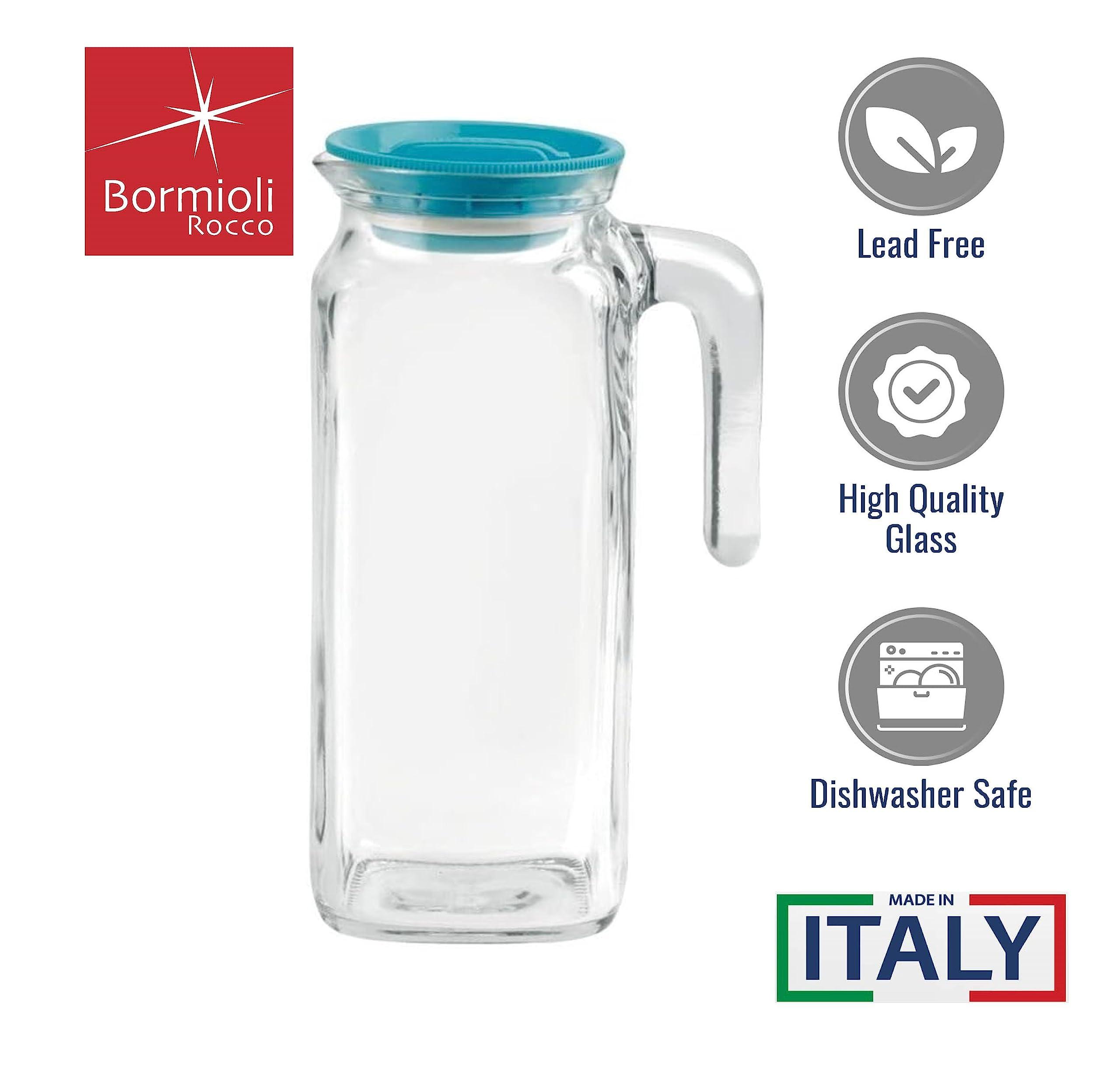 Bormioli Rocco Bormioli Rocco Glass Frigoverre Jug With Teal Airtight Lid, 1 Liter, Pitcher With Hermetic Sealing, Easy Pour Spout Handle For Water, Juice, Iced Coffee & Iced Tea.