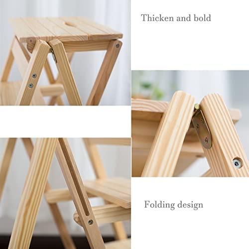 KUYT KUYT 2 Step Ladder Stools Chair, Wooden Ladder Chair Rack Portable Step Folding Stool Perfect for Home, Office, Warehouse Moveable Bookshelf Plant Stand Multifunction/B