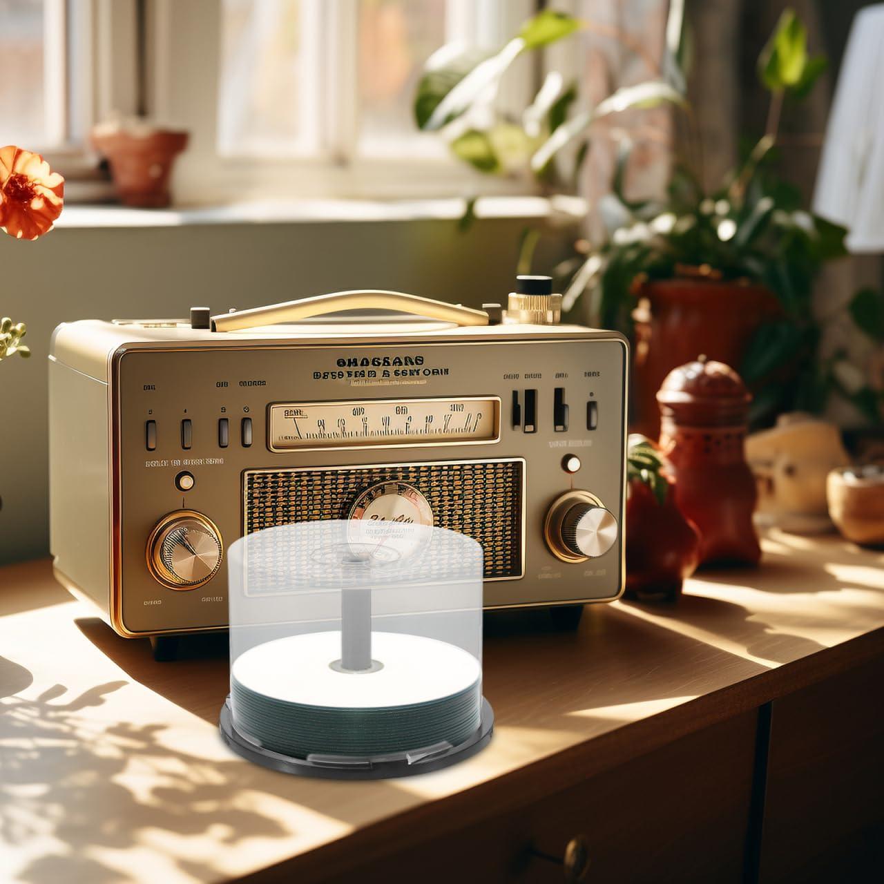 jojofuny jojofuny CD/DVD Cake Box Spindle, 4pcs 50 Disc Capacity CD Holder Empty DVD Storage Bucket Clear Storage Containers Plastic Column Dvds Bucket with Black Spindle