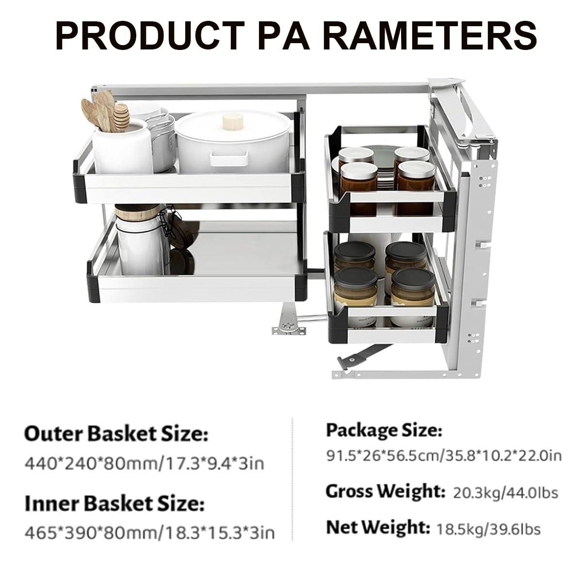 ZAIHW ZAIHW Blind Corner Cabinet Pull Out Organizer, Right, Silver, Modern, Kitchen, L-shape, 17.3\"W x 9.4\"D x 3\"H, 17.6lbs Capacity