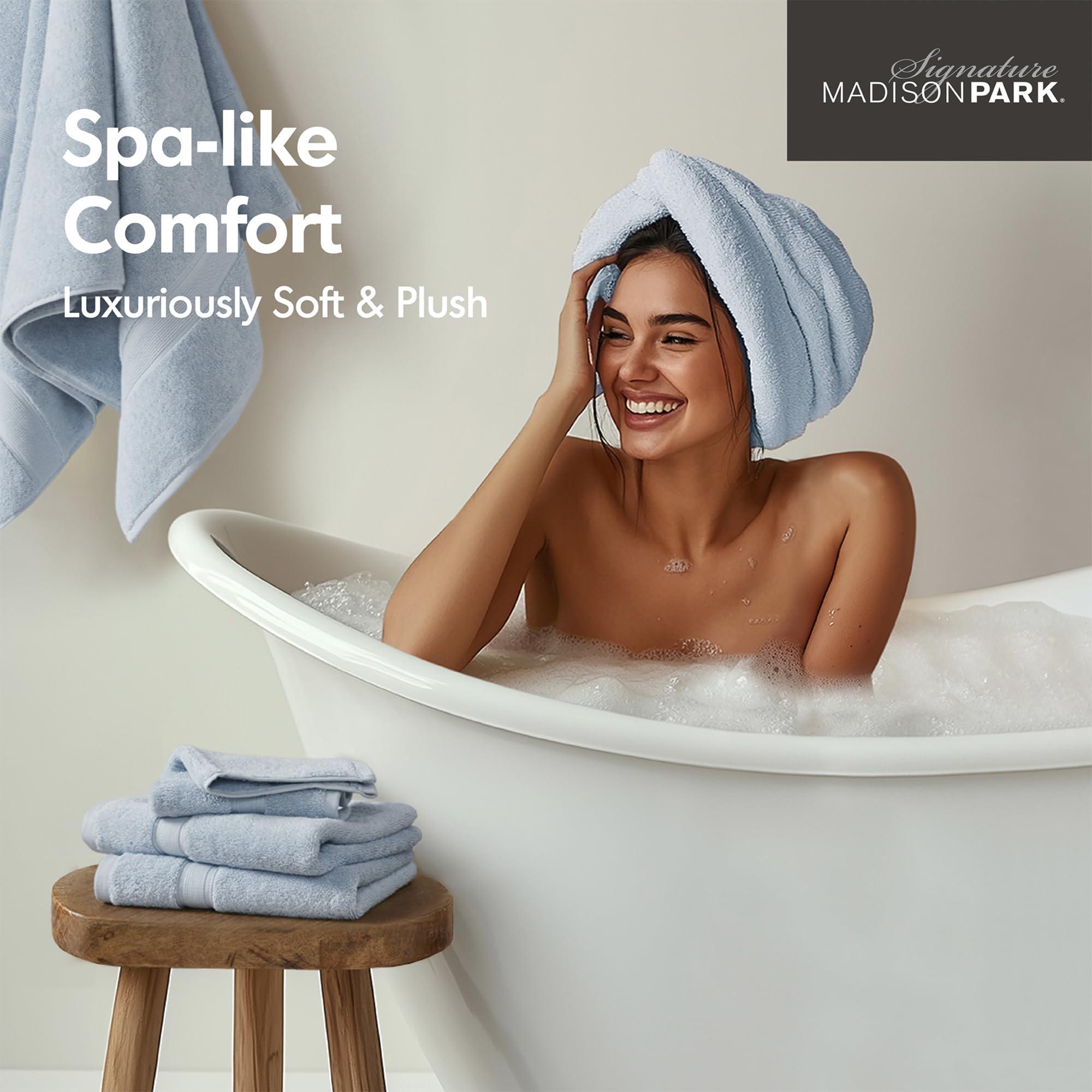 MADISON PARK SIGNATURE Madison Park Signature 800GSM 100% Cotton Luxury Turkish Bathroom Towels ,Oversized Linen Cotton Bath Towel Set, 8-Piece Include 2 Bath Towels, 2 Hand Towels & 4 Wash Towels , Light Blue
