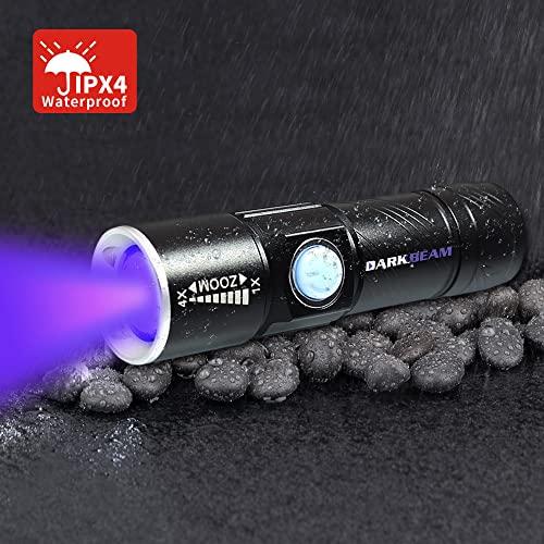DARKBEAM DARKBEAM UV Light Rechargeable USB Flashlight 395nm Blacklight Ultraviolet Wood\'s Lamp LED Portable Mini Handheld Pocket Torch Detector for Dog Urine Pet Stains Anti-counterfeiting, Resin Curing