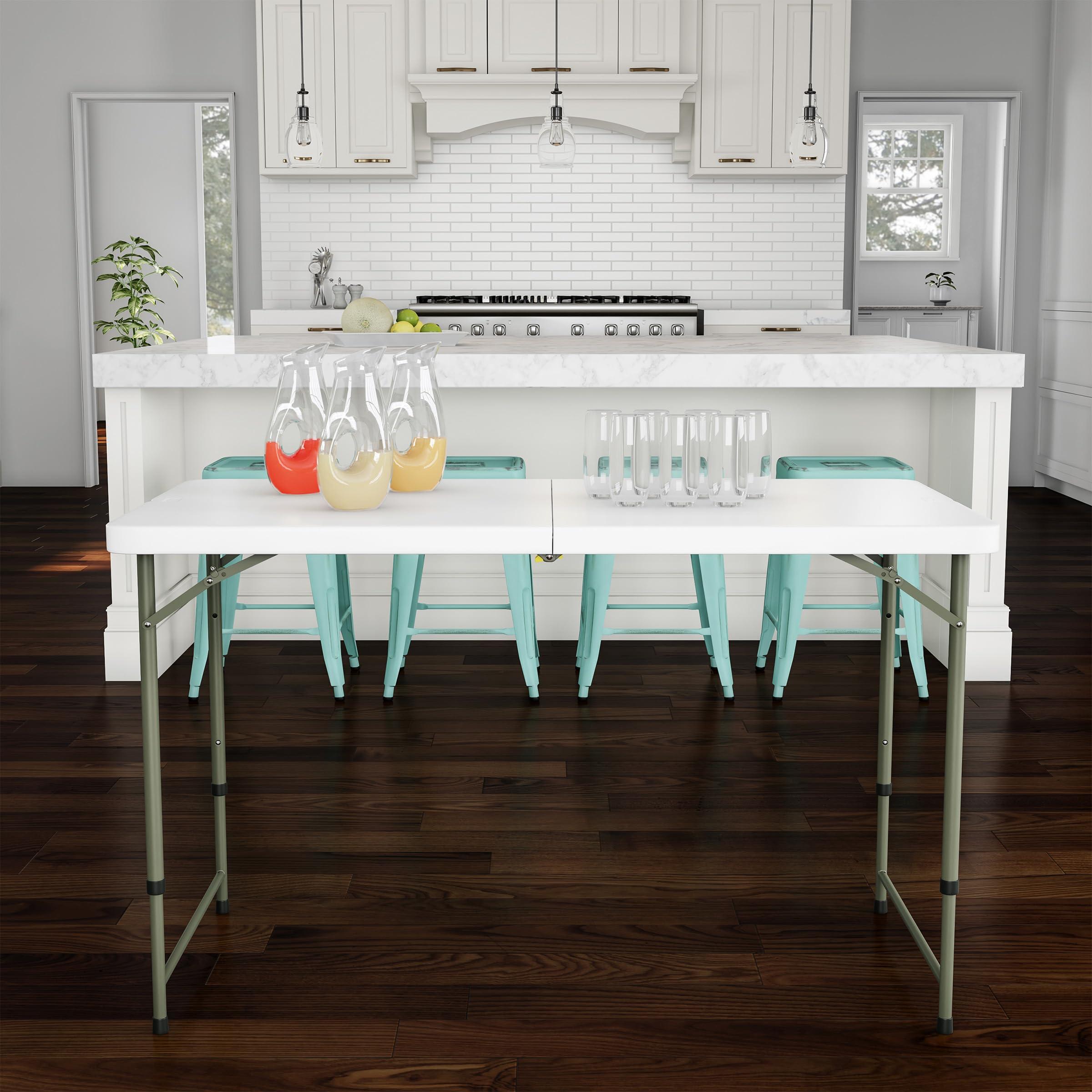 Everyday Home Adjustable Folding Table - Portable 4-Foot Plastic Utility Tabletop with 2 Height Settings - Indoor and Outdoor Seating by Lavish Home (White)