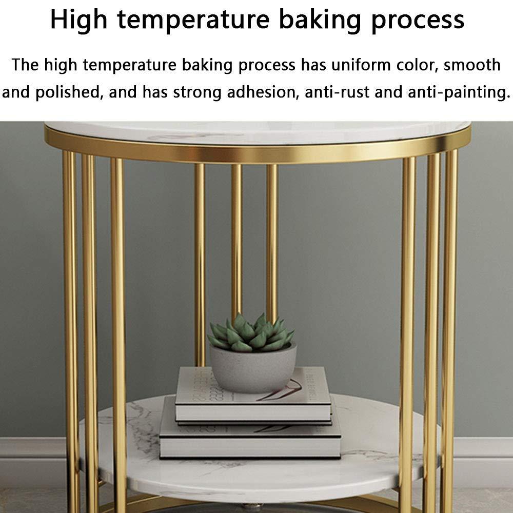 OUPAI FUFU Side Tables 2tier Storage Wrought Iron Side Table, Marble Side Table Light Luxury Round Coffee Table Living Room Sofa Side Table Snack Table Bedroom Bedside Table End Table