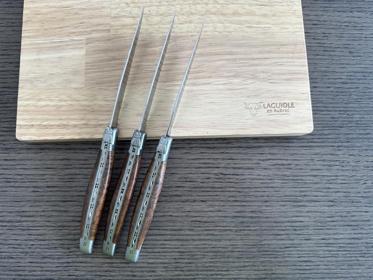 LAGUIOLE EN AUBRAC L Laguiole en Aubrac Luxury Fully Forged Full Tang Stainless Steel Steak Knives 6-Piece Set, Rich Desert Ironwood Handles, Stainless Steel Brushed Bolsters