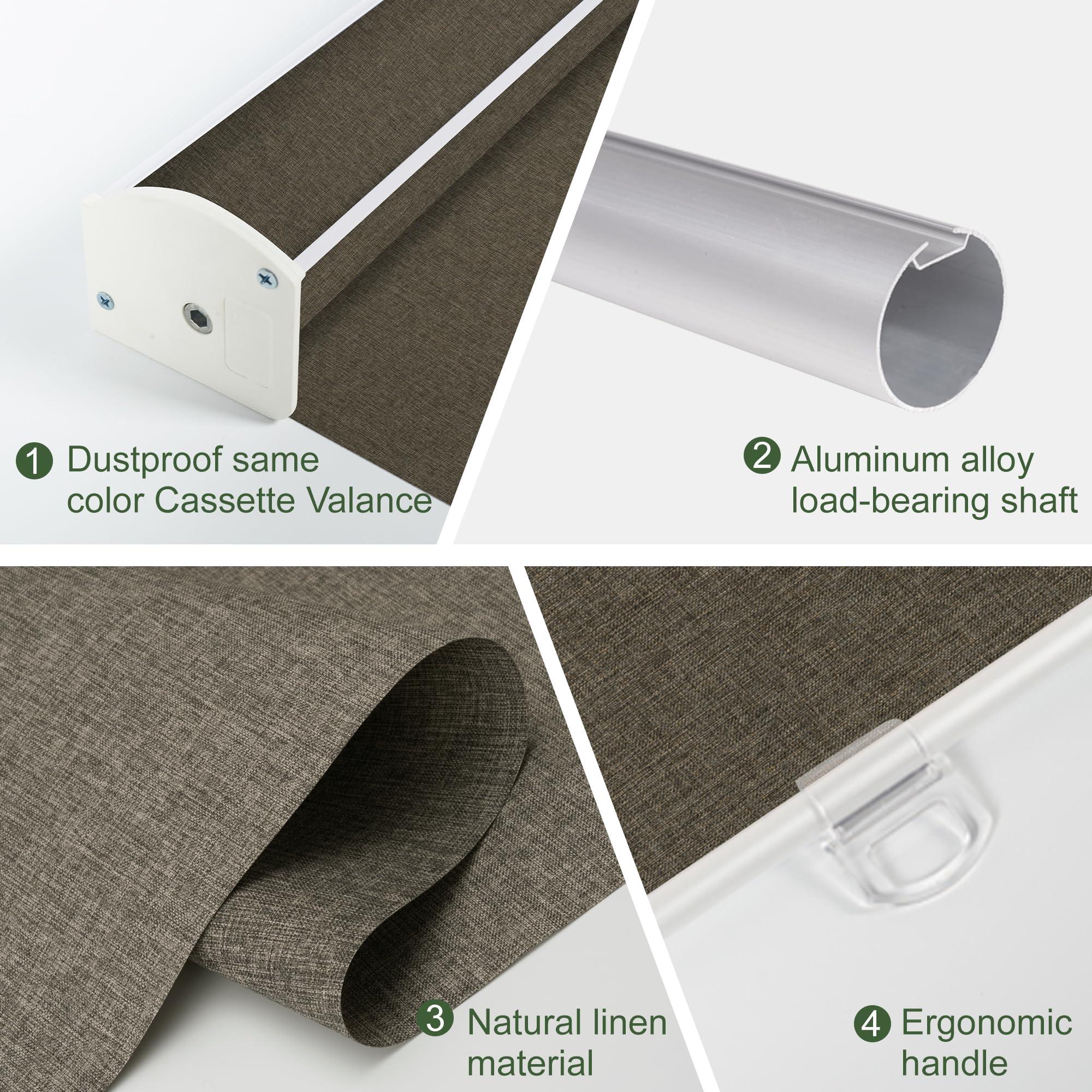 PQRSHADE PQRSHADE Light Filter Window Shades Pull Down for Indoor, Custom Door Blinds Window up and Down Roller Blinds with Thermal Insulated for Home Bedroom Office Easy to Install(22.5" W x 44" H) Brown