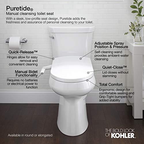Kohler KOHLER 5724-0 PureWash M250 Elongated Bidet Toliet Seat, Manual Non-Electric Bidets for Existing Toilets, Adjustable Bidet Sprayer, White