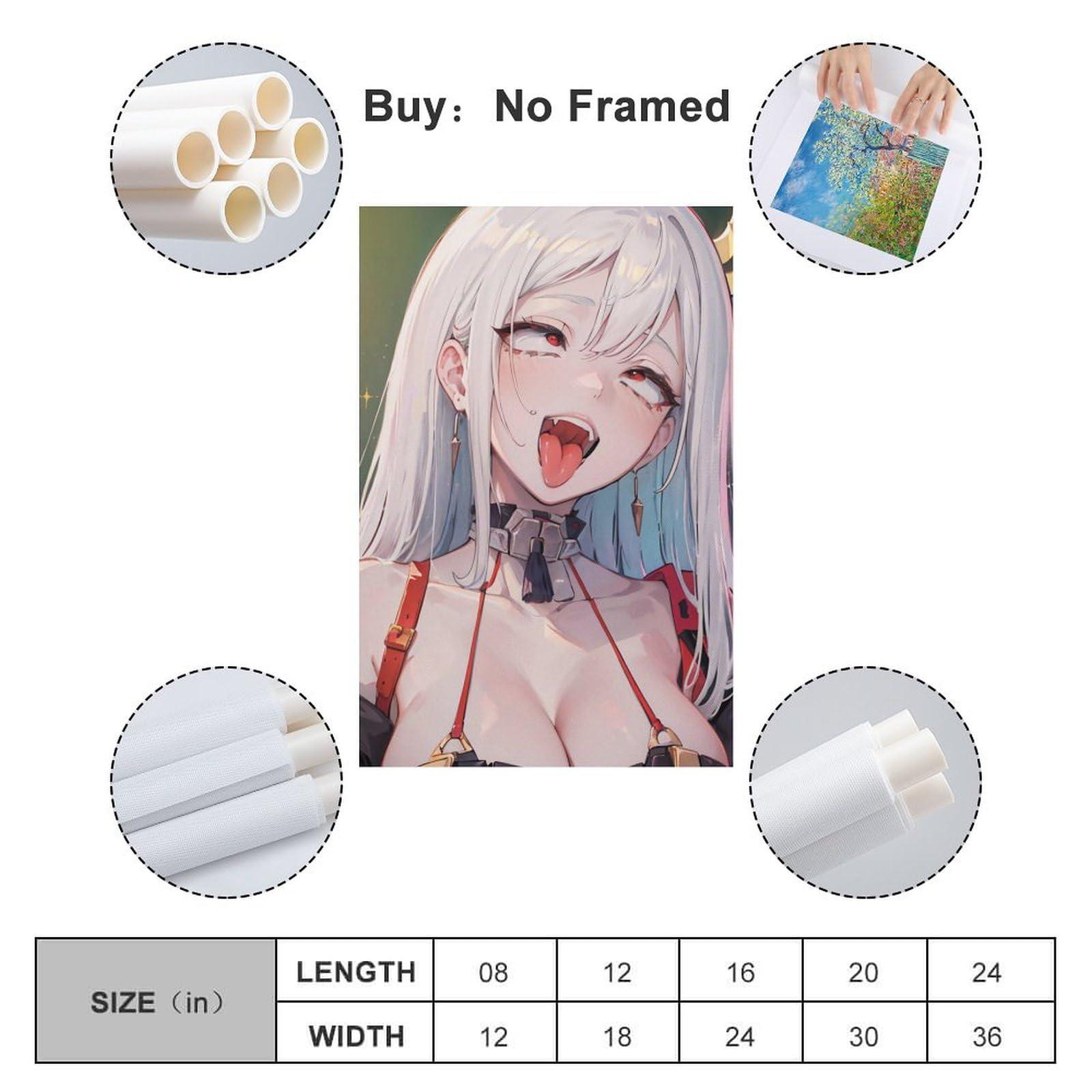 Generic Anime Girl Ahegao Face White Hair Poster Decorative Painting Canvas Wall Posters and Art Picture Print Modern Family Bedroom Decor Posters 24x36inch(60x90cm)