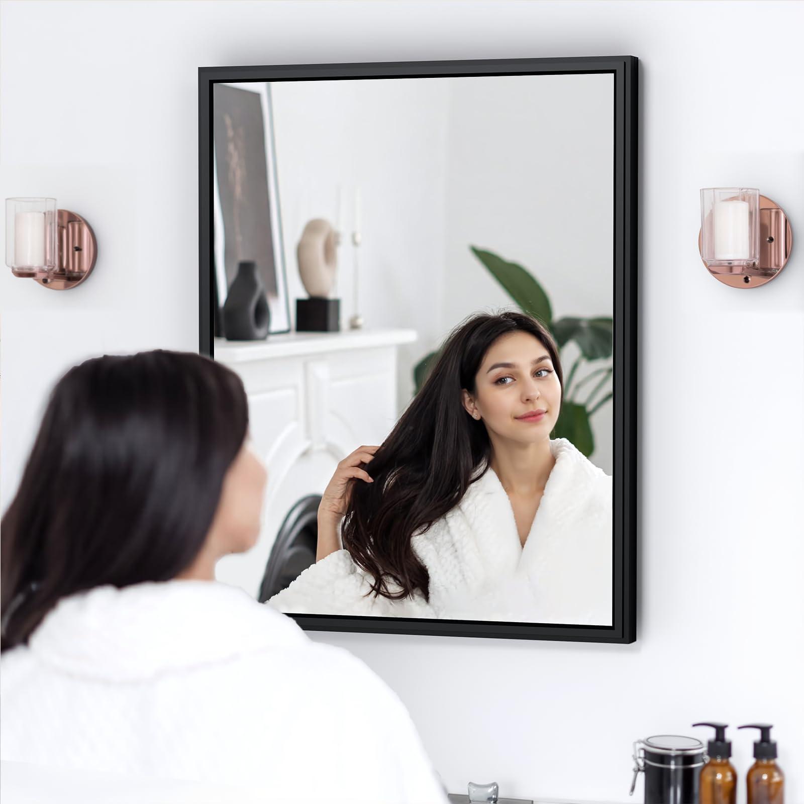 BOHMIROO BOHMIROO 24x30 Inch Medicine Cabinet Mirror Black Bathroom Medicine Cabinet with Vanity Mirror Recessed Medicine Cabinet Surface Mount Matte Aluminum Alloy Framed Vanity Mirror with Storage Cabinet