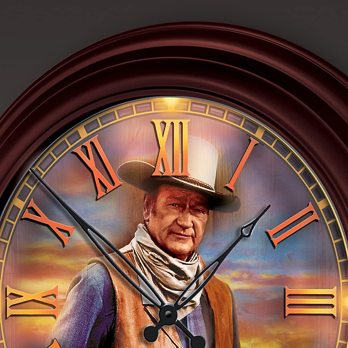 The Bradford Exchange John Wayne: Timeless Legend Outdoor Illuminated Atomic Wall Clock Featuring A Glass-Encased Face with Roman Numerals & The Duke's Replica Signature