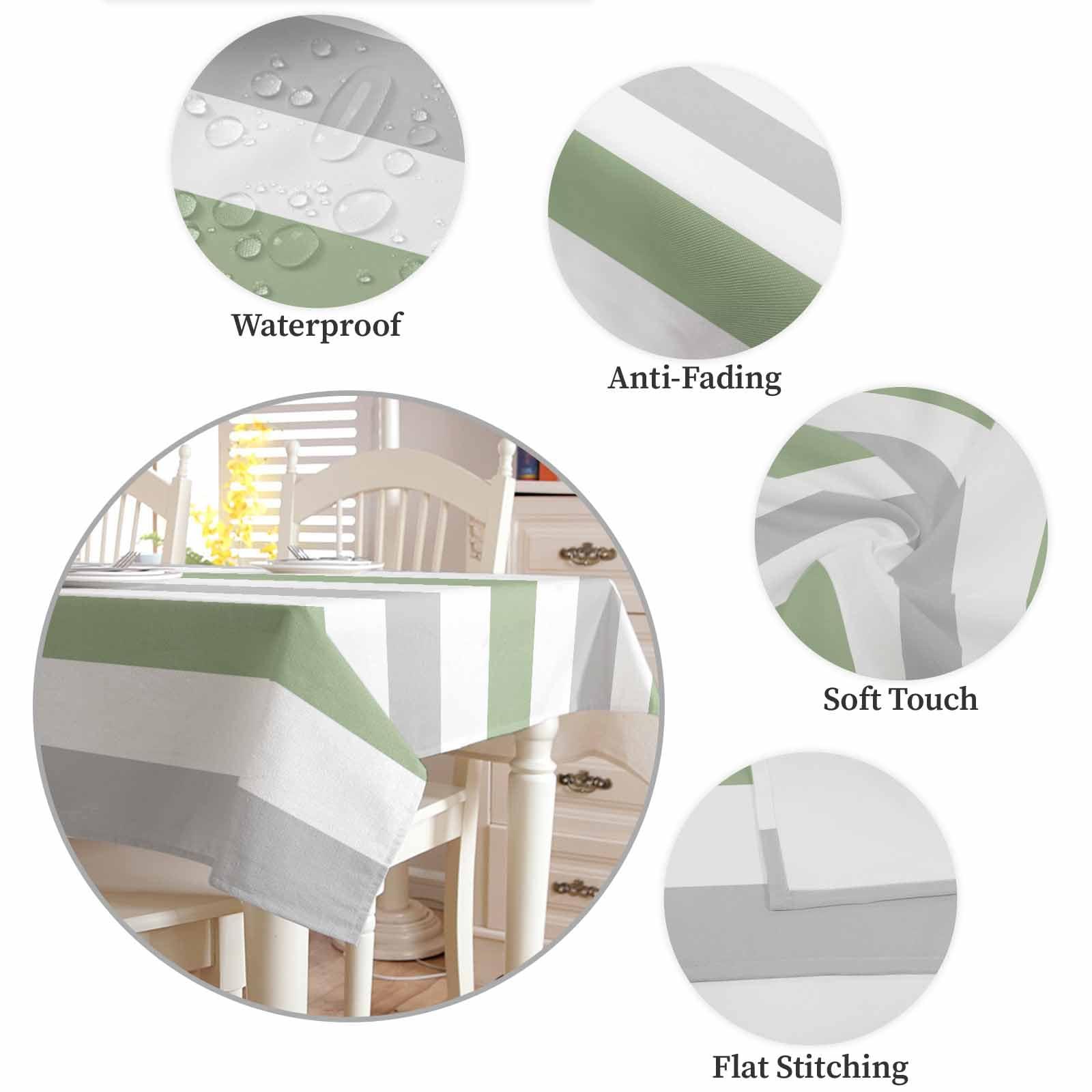 ZOE GARDEN Rectangle Sage Grey Tablecloth Waterproof & Stainproof Tablecloths,Wipeable Table Cloth Wrinkle-Free for Round/Rectangle/Oval/Square/Dining/Party/Wedding,Watercolor Geometric Stripes White Green 52x70
