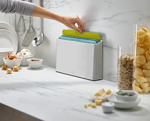 Joseph Joseph Joseph Joseph Duo 3-Piece Colour Coded Chopping Board Set with Slimline case for organised Storage, Opal