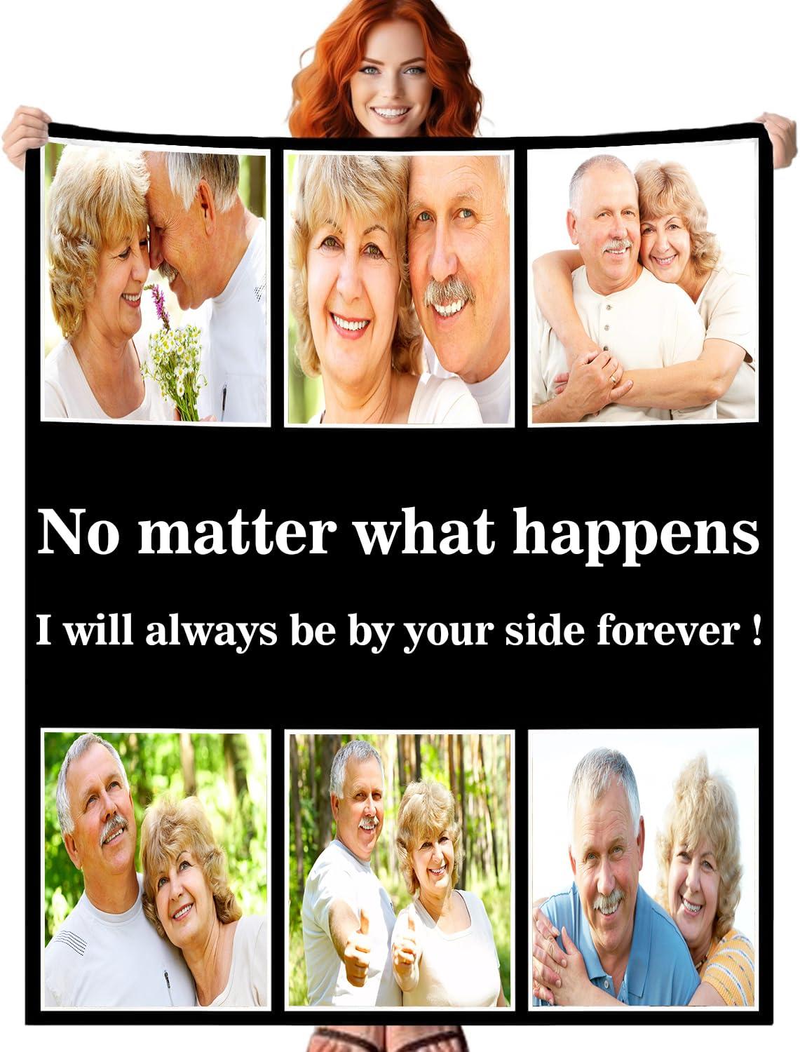 Pzwqkyn Pzwqkyn Custom Blanket with Photos Text, Personalized Blanket with Pictures Aniversary Gifts for Mom, Dad, Families, Boyfriend, Girlfriend, Kids, Christmas Throw Blankets, 60\" W x 70\" L