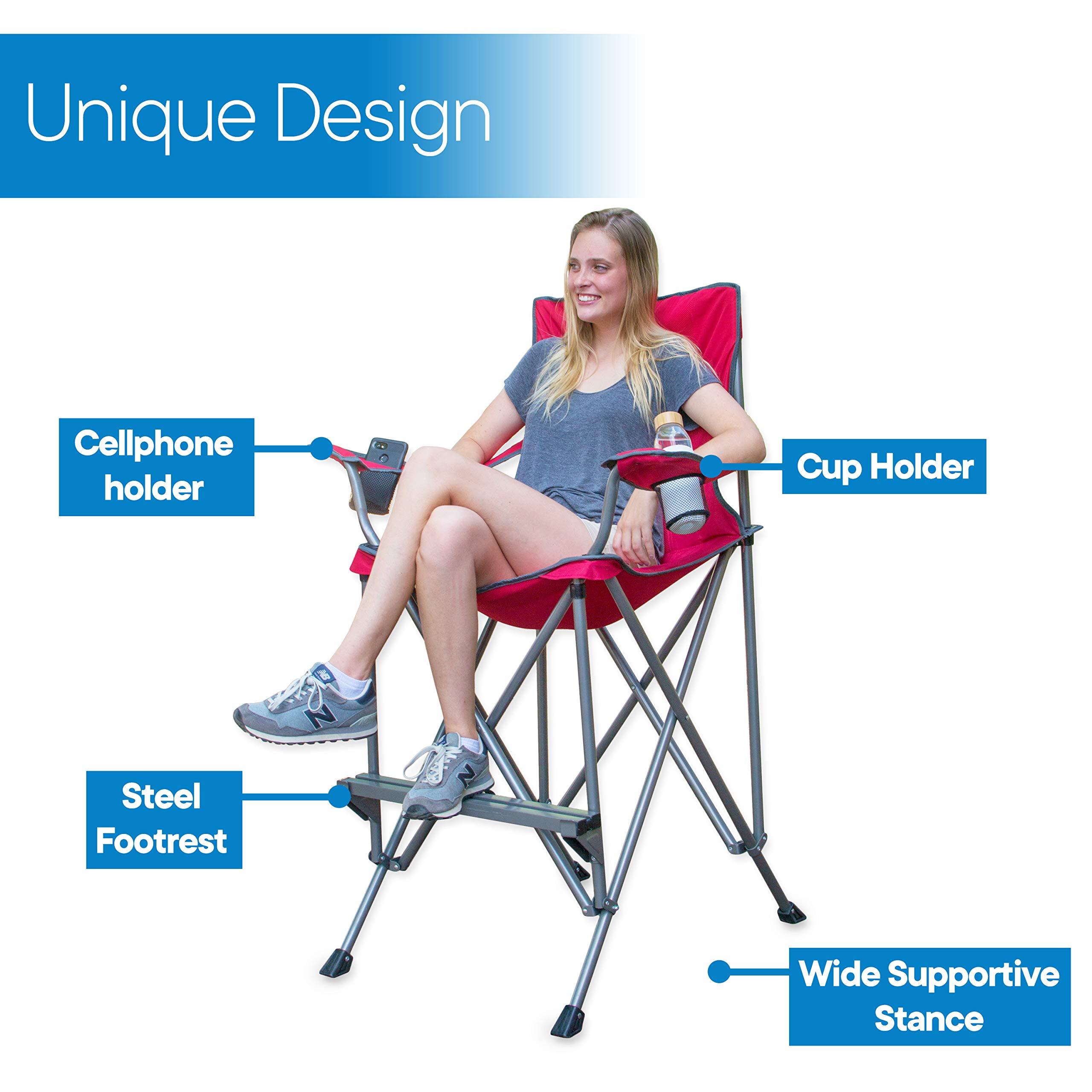 RMS RMS Extra Tall Folding Chair - 31\" Seat Height Director Chair for Camping, Home Patio and Sports - Portable and Collapsible with Footrest and Carrying Bag - Up to 300 lbs Weight Capacity (Red)