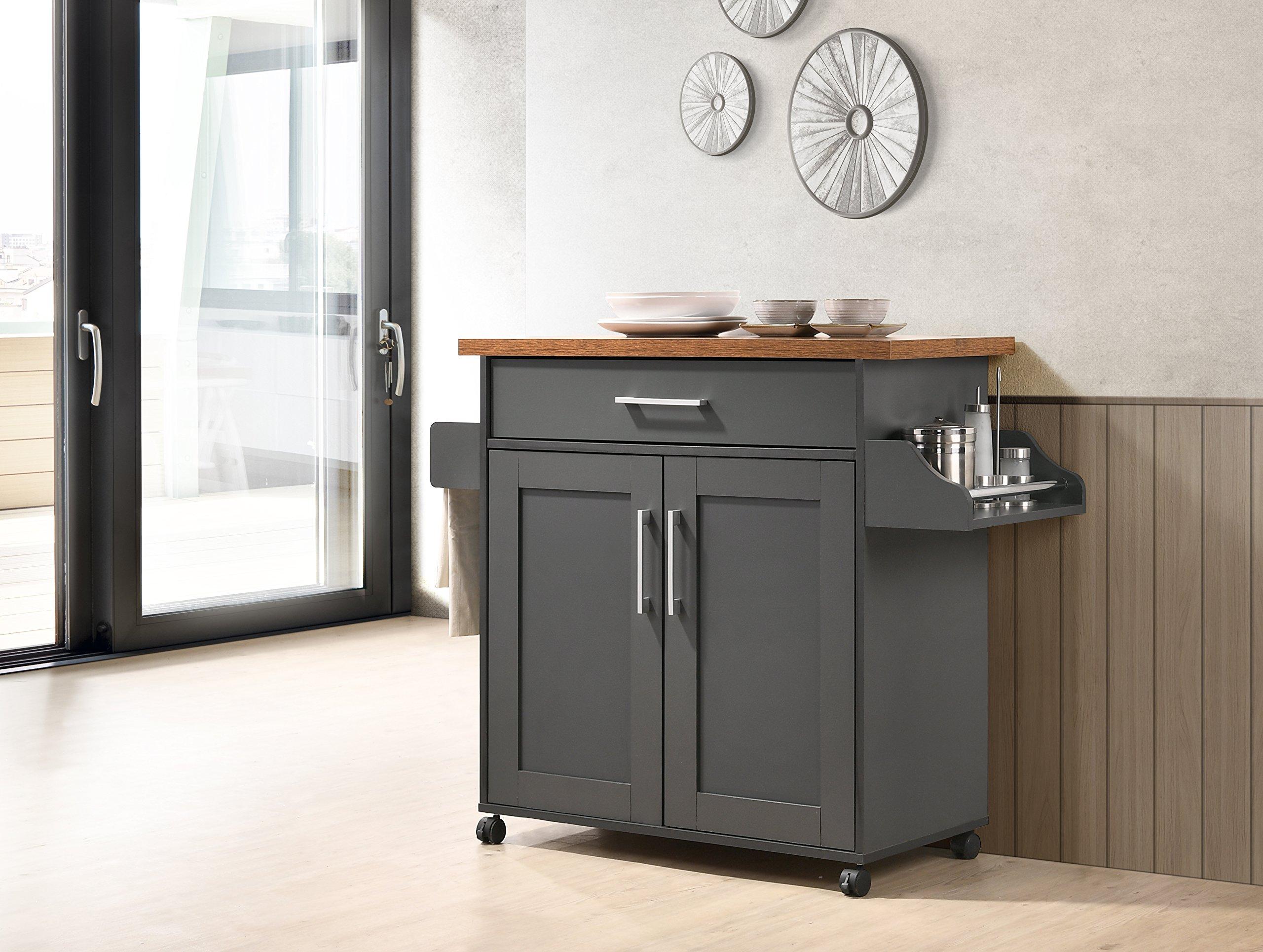 Hodedah Hodedah Kitchen Island with Spice Rack, Towel Rack & Drawer, Grey with Oak Top