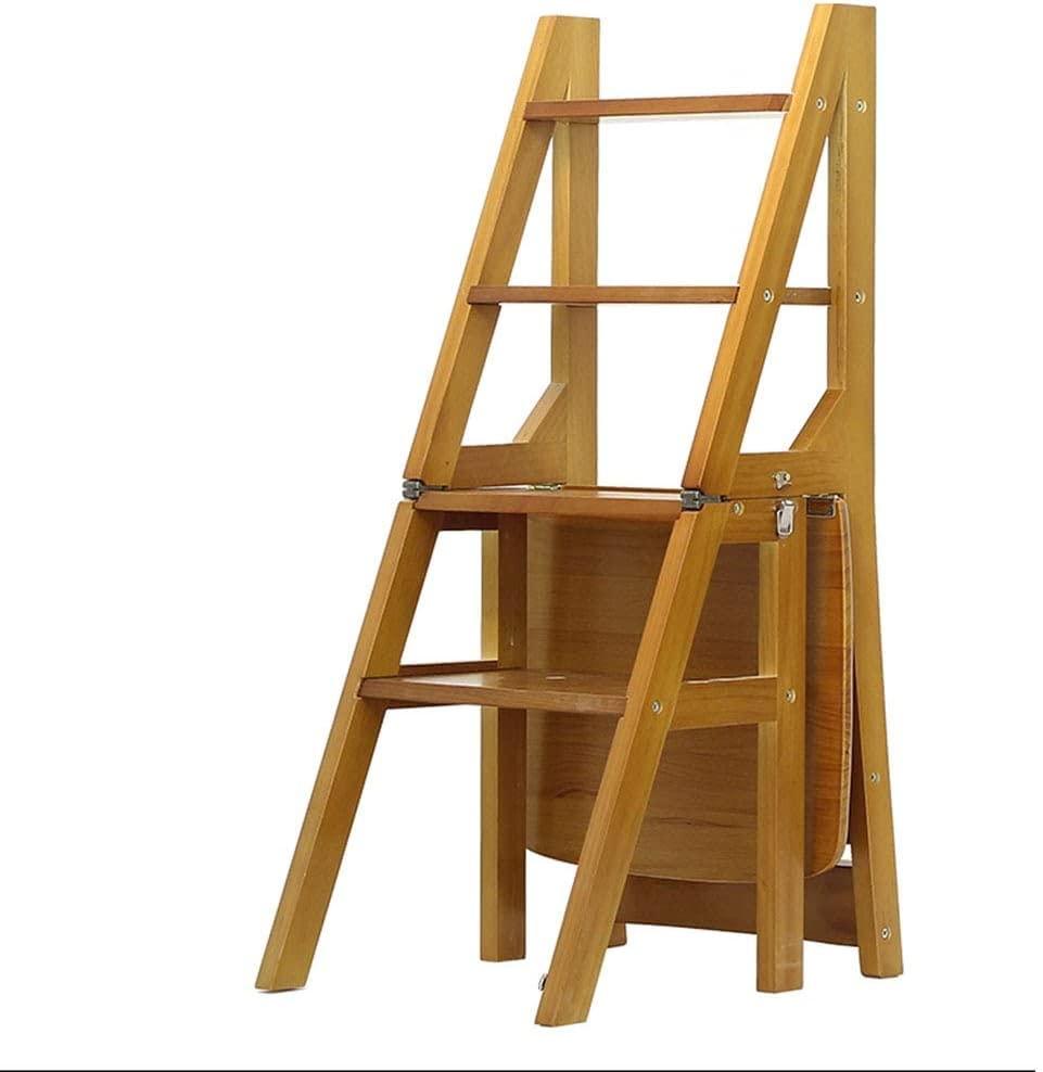 OKUOKA Step Stool Solid Wood Ladder Stool Folding Fold Up Library Steps Stool Multifunctional Wooden Shelving Ladder for Kitchen Office Use Ladder Chair (C)