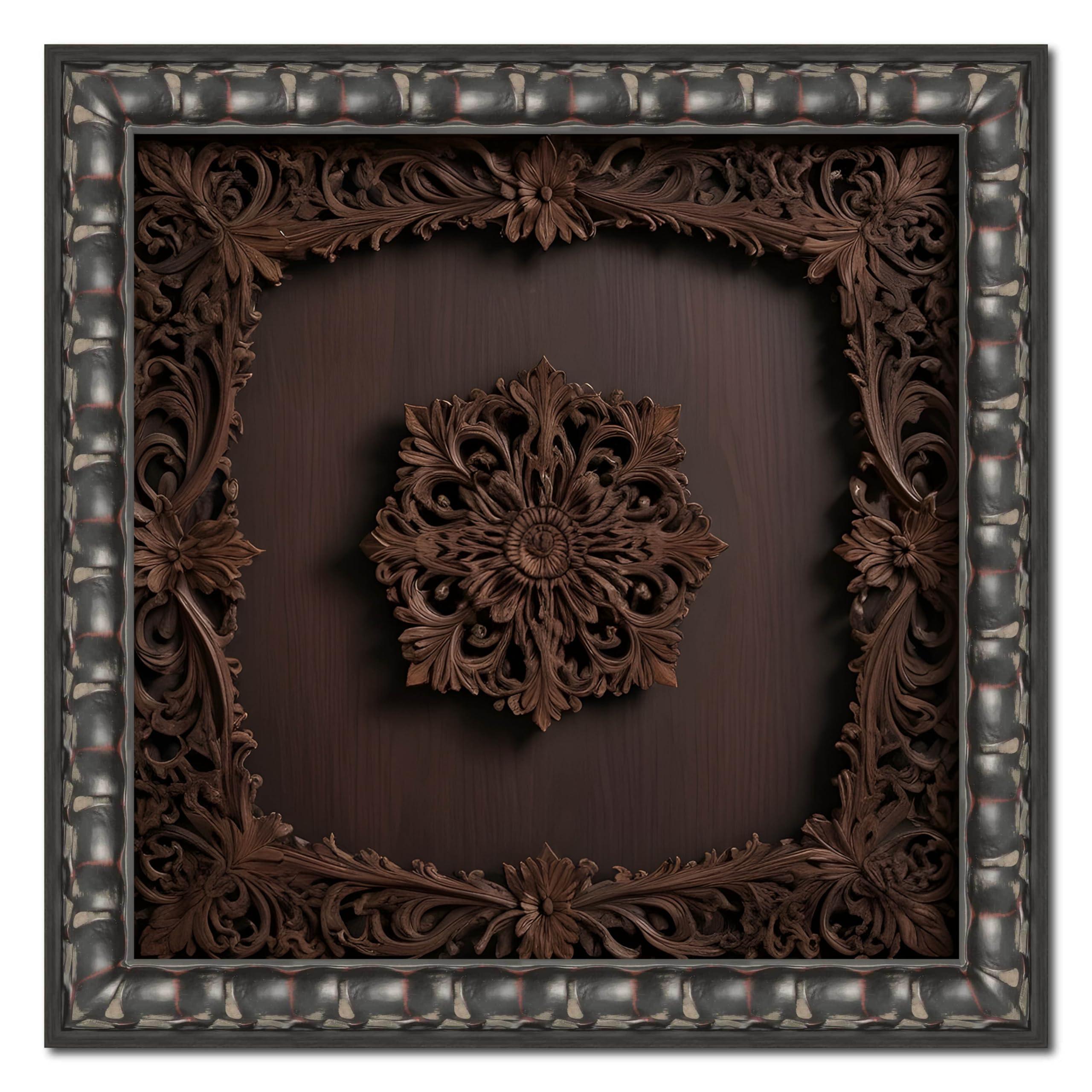 CustomPictureFrames.com 18x15 Frame Black-Brown Medieval Solid Wood Picture Frame | 1.5 Inch Moulding Width | Gotham Beveled Distressed Frame Complete with UV Acrylic, Foam Board Backing & Hanging Hardware