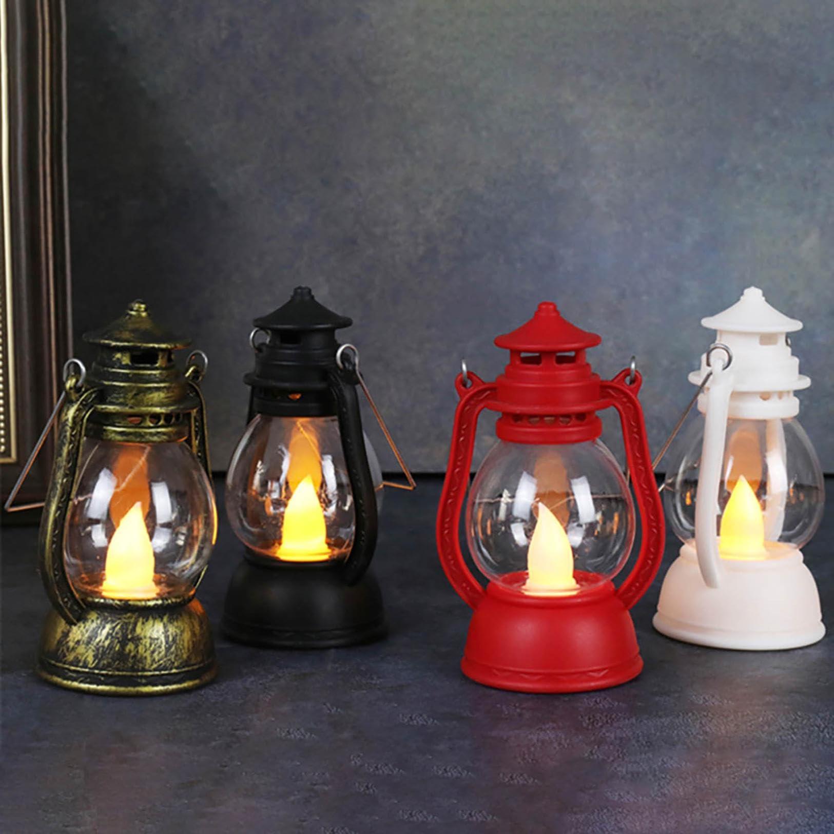 BLOWEST Vintage Lantern LED Decorative, Electric Portable Antique Oil Lamps, Flame Lantern Outdoor, Hanging Lantern Decor, Retro Rustic Glass Lantern, Battery Operated Lantern for Home, Yard, Camping (White)