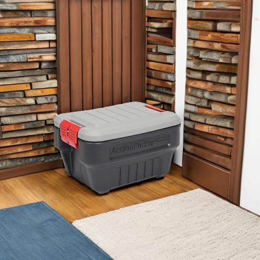 Rubbermaid Rubbermaid ActionPacker 8 Gal Lockable Storage Box Pack of 4, Outdoor, Industrial, Rugged, Grey and Black