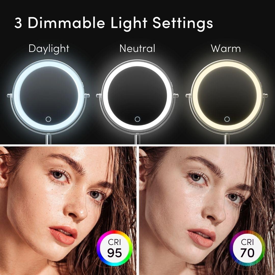 Fancii Fancii 9-Inch Lighted Makeup Mirror Height Adjustable with 10X /1X Magnification - Rechargeable, Double Sided LED Vanity Mirror with Light and Stand, 360 Swivel (Hailey)