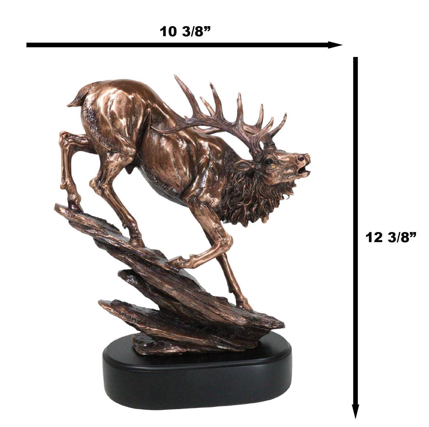 Ebros Gift Ebros Large Bellowing Wapiti Bull Elk Deer Descending Steep Rock Hill Rustic Statue in Bronze Electroplated Finish with Trophy Base Wildlife Deers Elks Hunters Cabin Lodge Figurine