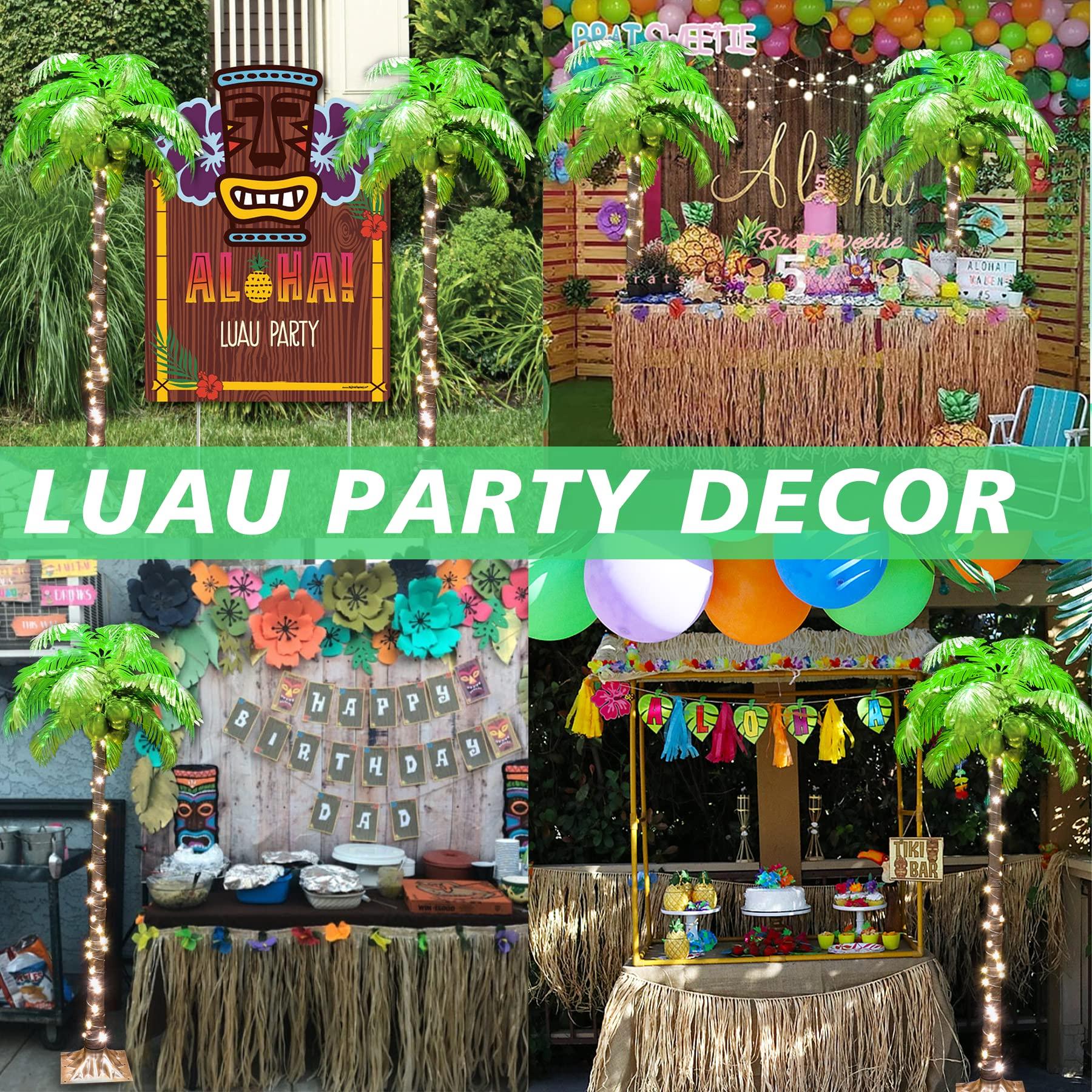 HEYCOLOR 6 FT LED Lighted Palm Tree with Coconuts Outdoor Artificial Palm Tree Tropical Palm Tree Lights for Patio Pool Hawaiian Luau Jungle Party Tiki Bar Christmas Indoor Decoration