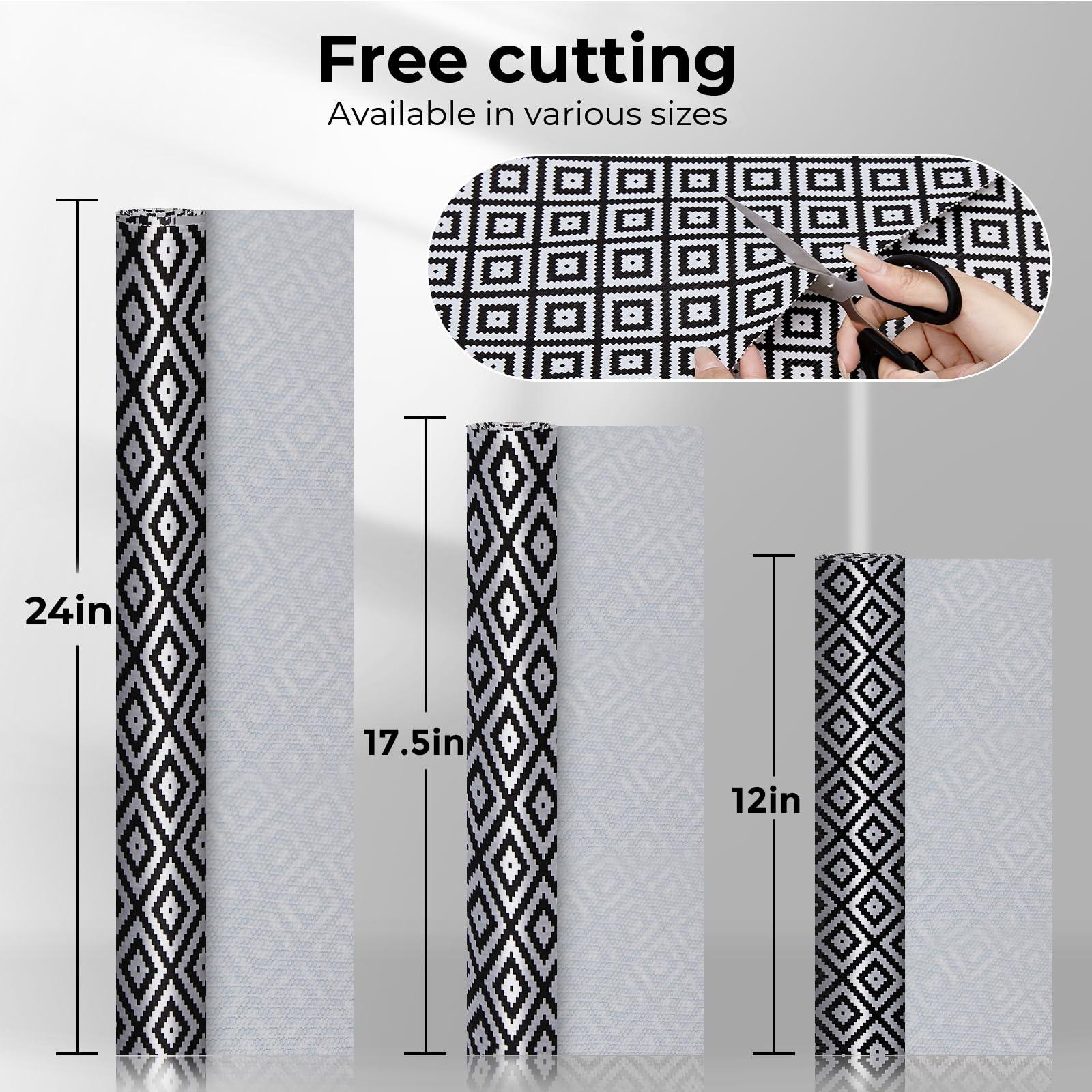 Coavas COAVAS Shelf Liner for Kitchen Cabinets Non Adhesive, Kitchen Drawer Liners Non Slip, Easy to Clean Shelf Paper, Cabinet Liners for Shelves, Dresser, Drawers, Black Rhombic, 12 in X 10 FT