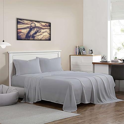 NON Sticky cotton Short Queen Sheets for Rv Camper 100% Cotton Rv Sheets Short Queen Sheets Camper Sheets Rv Queen Sheets Short Queen Sheet Set for Rv Camper Short Queen Sheets for Rv Mattress Light Grey Solid