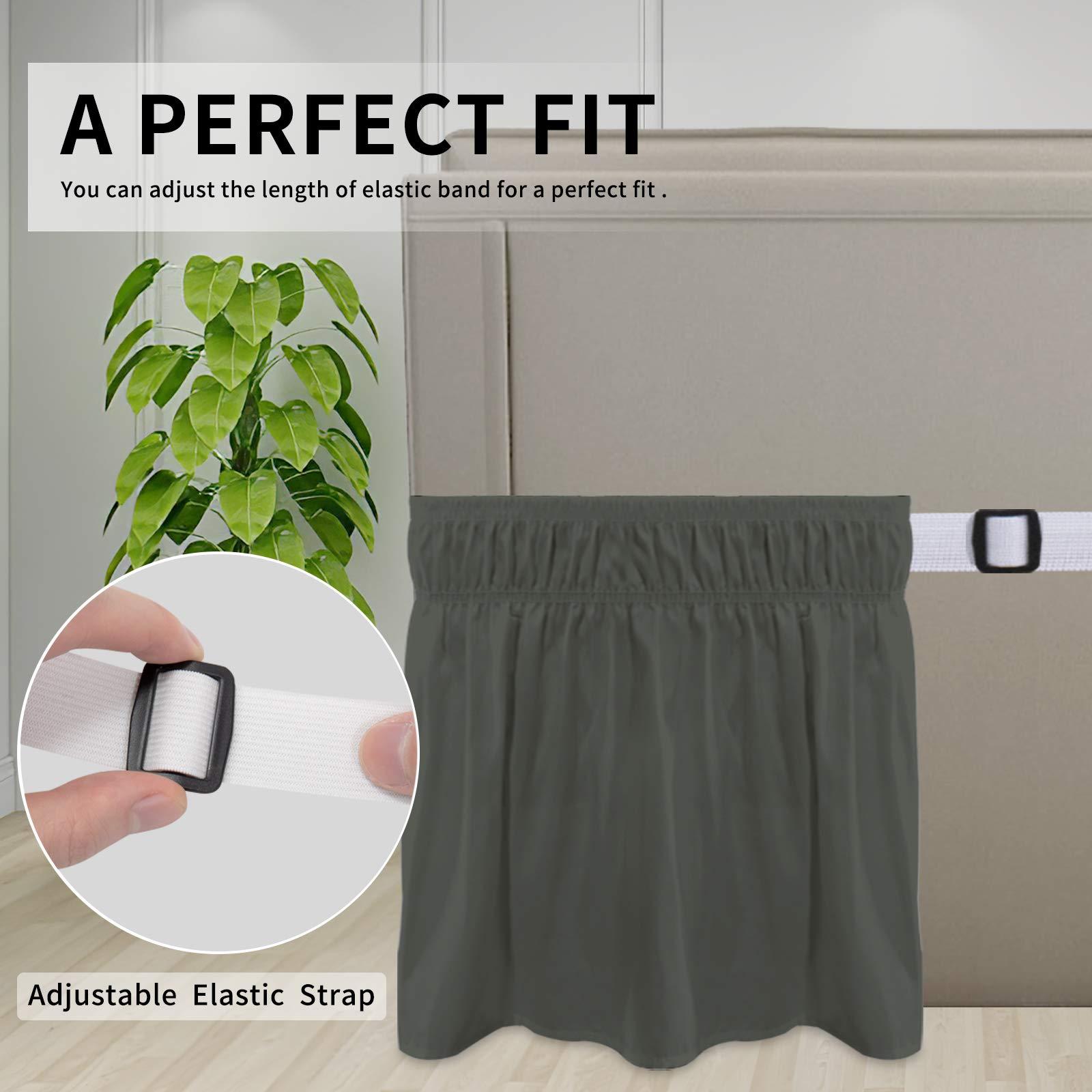 Star Linen Wrap Around Bed Skirts for Full Beds 16 Inches Drop, Dark Grey Elastic Dust Ruffles Easy Fit Wrinkle & Fade Resistant Silky Luxurious Fabric Solid Machine Washable