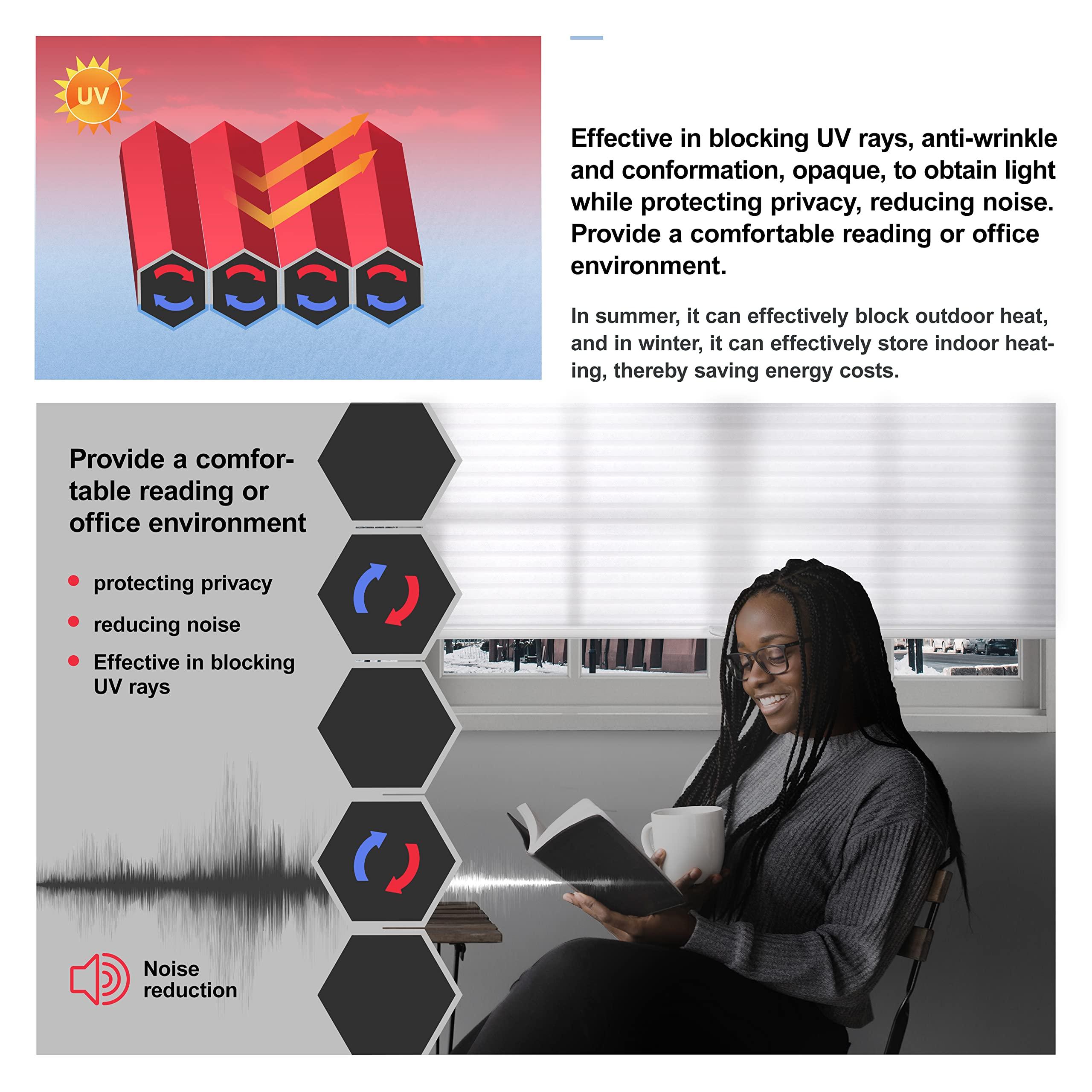 Boolegon Boolegon Top Down and Bottom Up Cellular Shades for Windows Light Filtering Cordless Honeycomb Blinds Thermal Insulated Custom Cut to Size,White,29" W x 44" H