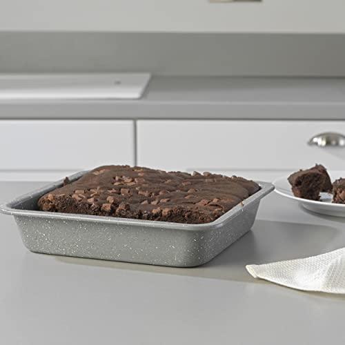 Salter Salter BW02780G Square Pan, Non-Stick Deep Baking Tray, Small Oven Tin For Brownies, Cakes, Roasting Pan For Vegetables, Carbon Steel, Marblestone Collection, Grey, 23 cm