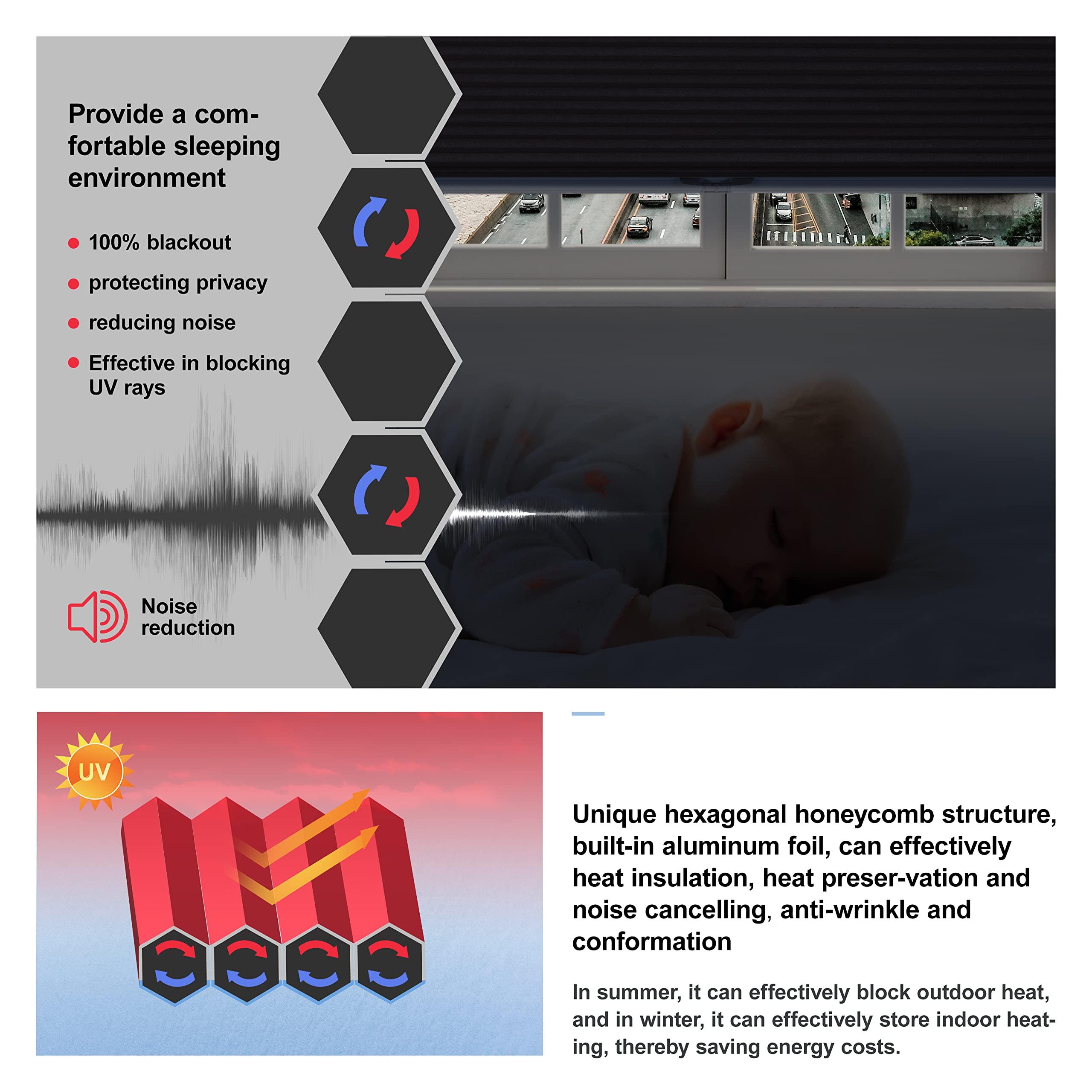 Boolegon Boolegon Top Down Bottom Up Cellular Shades for Windows Cordless Blackout Honeycomb Blinds Custom Cut to Size, Deep Blue, 46" W x 44" H