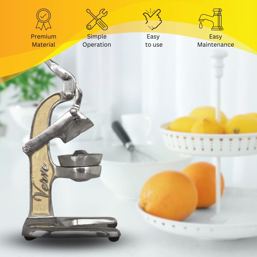 Verve CULTURE Artisan Cast Aluminum Professional Grade Manual Hand Press Juicer Perfect for Orange, Grapefruit, and Large Citrus Fruits Morning Drinks, Cocktails, or Cooking by Verve CULTURE - Gold - Large 14x9x17