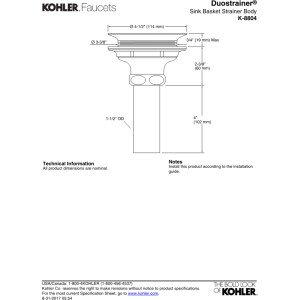 Kohler Kohler K-8804-2BZ 3-1/2\"-4\" Drain Less Strainer Basket Oil Rubbed Bronze