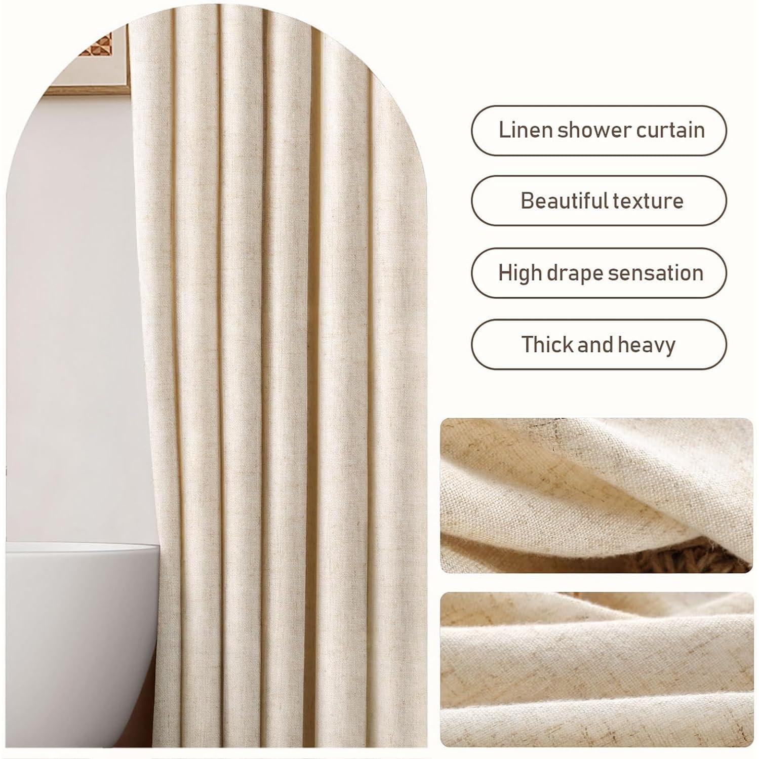 Awellife Extra Long Shower Curtain 96 Inch Length Linen Shower Curtain for Bathroom Natural Cloth Cotton Fabric Liner Cream Ivory