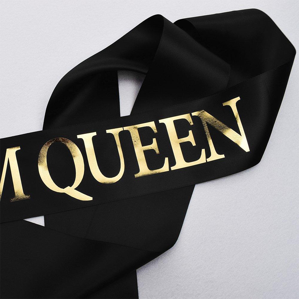 TTCOROCK \"Prom King\" and \"Prom Queen\" Sashes - Graduation Party School Party Accessories, Black with Gold Print