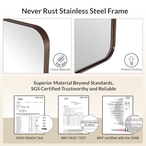 ANDY STAR ANDY STAR Wall Mirror for Bathroom, 20x28Brushed Bronze Bathroom Mirror, Rounded Rectangle Mirror in Premium Stainless Steel Metal Frame Hangs Horizontal Or Vertical