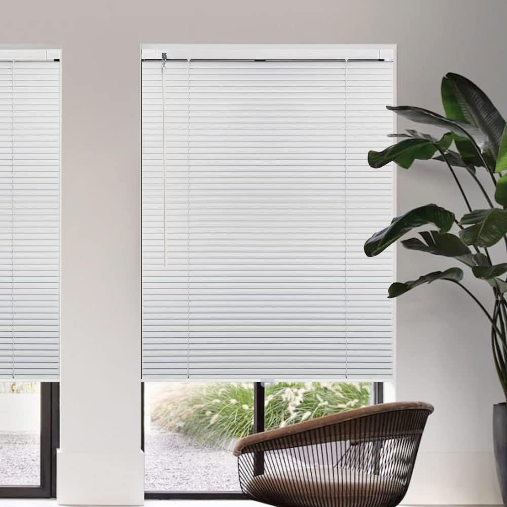Amingrui Horizontal Window Blinds -No Drill Cordless, Light Filtering 1'' Shades for Windows, Easy-Install Grey Aluminum Blinds. Good for Kitchen, Bathroom, Bedroom-44 W x 50" H,Custom Size (Wide 12"~60")