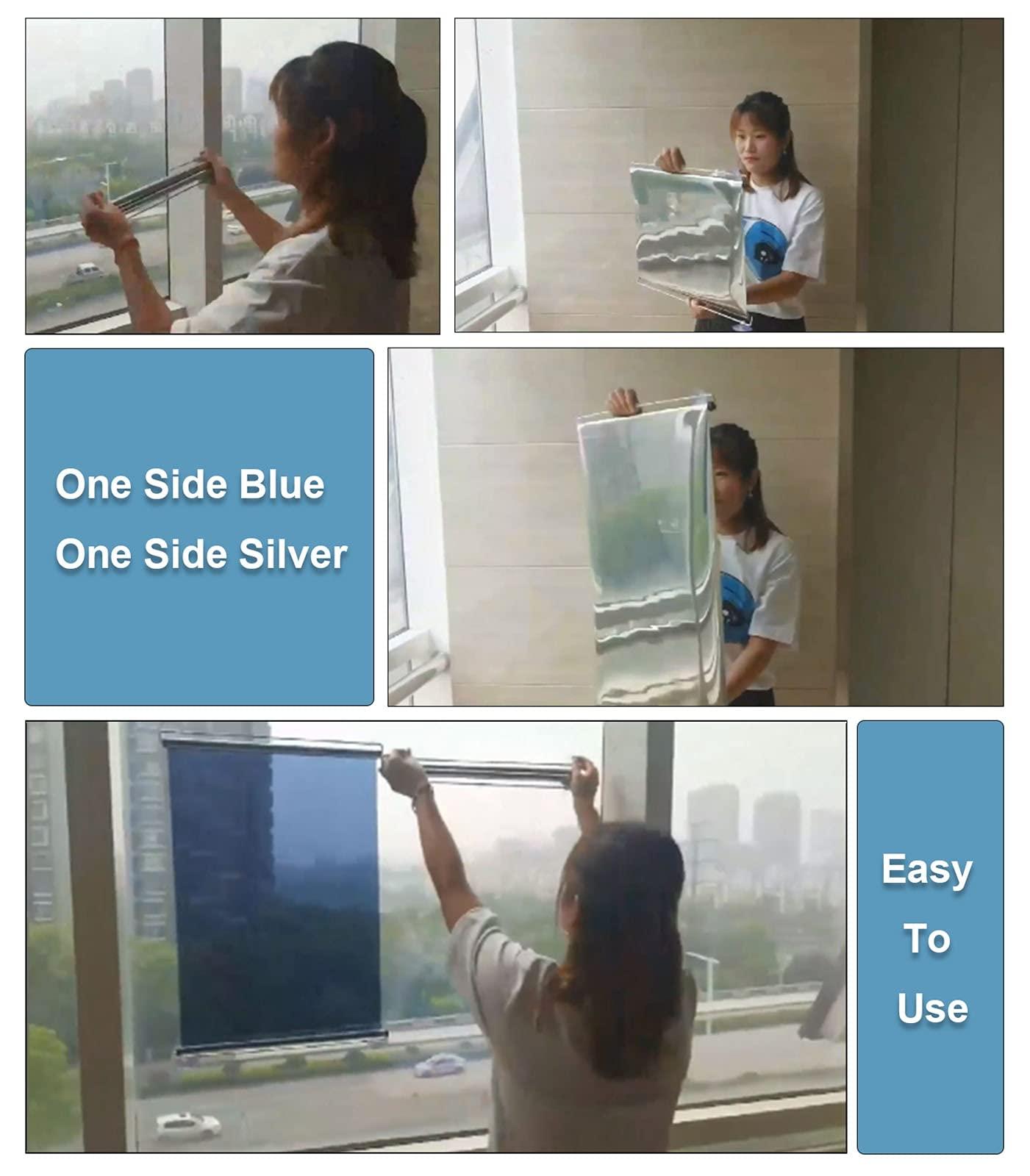 LXLF LXLF Punch-Free One-Way Mirror Roller Blind with Suction Cups, Sun Protection UV Blocking Reflective Heat Control Roll-Up Shade for Summer (Size : 93x150cm/36.6x59in)