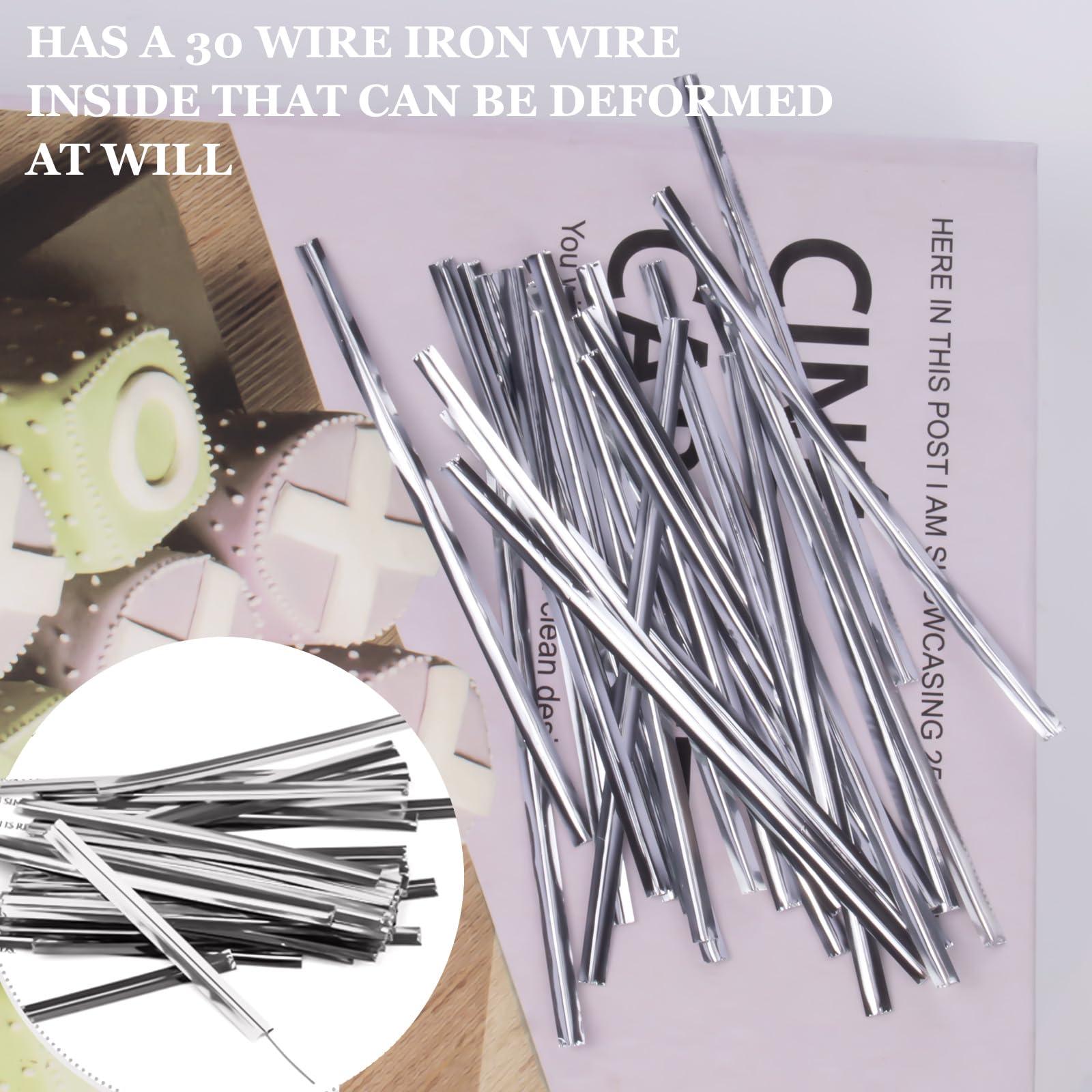 AxiyanX AxiyanX 4 Inches Twist Ties for Bags,800pcs Twist Ties for Plastic Bags,Reusable Bread ties,Gold Twist Ties,Twisty Ties for Candy Bags, Coffee Bags, Snacks, Cake Pops, Party Supplies (Silver)