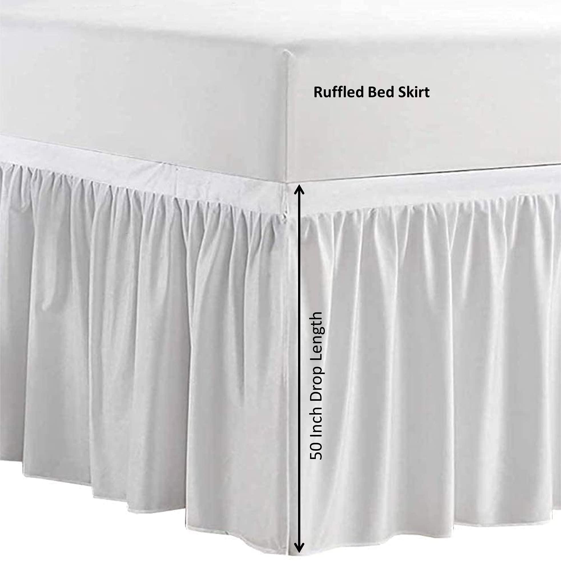 BeKind Online College Dorm Bed Skirt - Dust Ruffled Extra Long Extended Dorm Room Bed Skirt 400-Thread Count, 100% Egyptian Cotton |50-Inch Drop| - [Light Grey Solid, Twin XL/50 Drop]