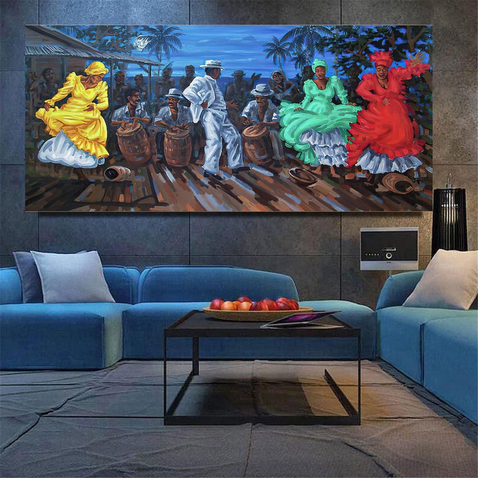 ToMart Puerto Rican Dance Art Canvas Print Oil Painting Painting Puerto Rican Culture Art Decor Room Aesthe Canvas Painting Posters And Prints Wall Art Pictures for Living Room Bedroom Decor 20x40inch(50x10