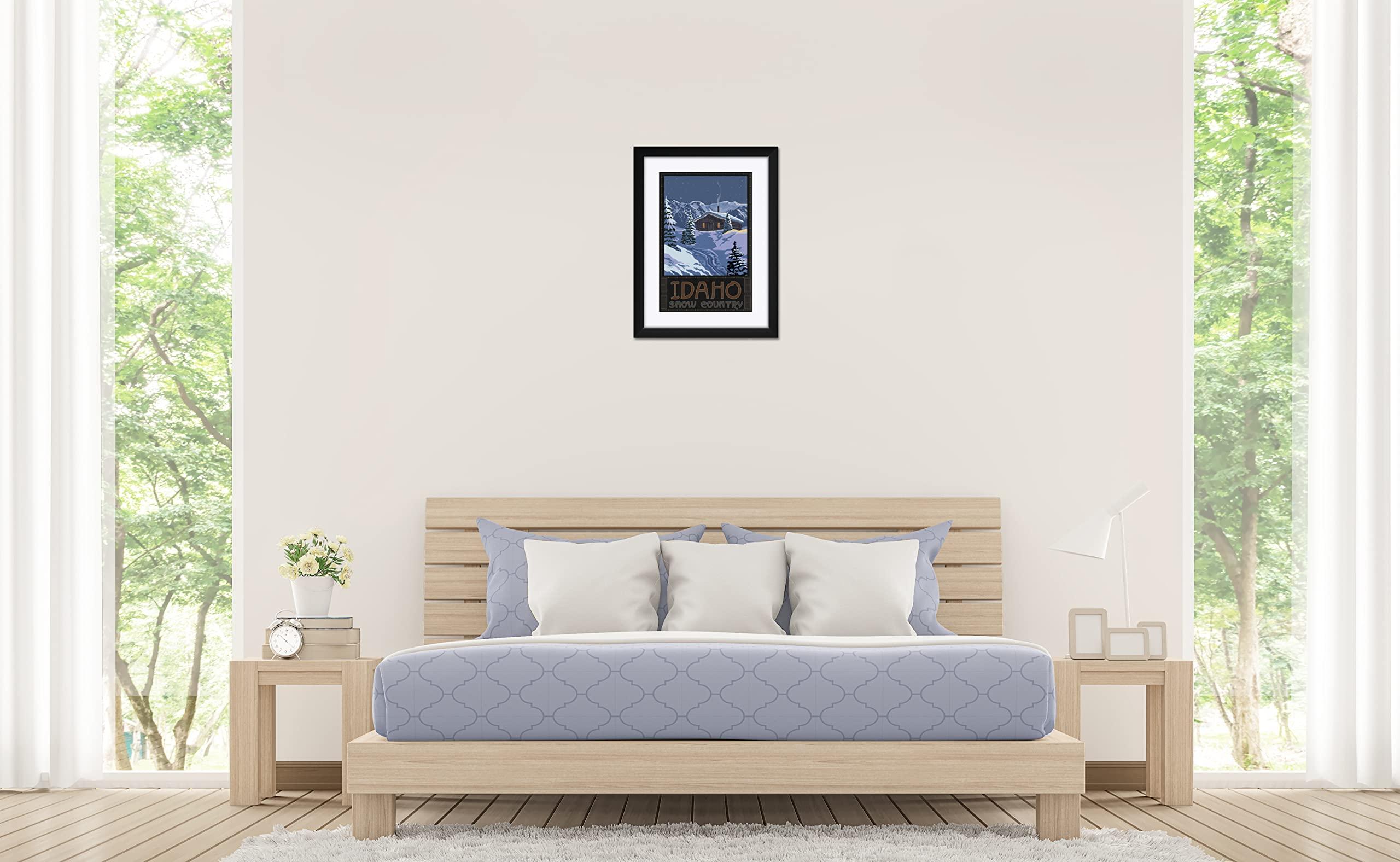 Northwest Art Mall Idaho Snow Country Winter Mountain Cabin Professionally Framed & Matted Art Print from Travel Artwork by Artist Paul A. Lanquist Framed Art Size: 18\" x 24\"