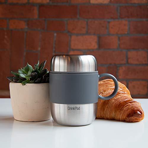 DRINKPOD DrinkPod Stainless Steel Vacuum Insulated Leak-Proof Drinkpod Capsule Flask 6 Hours Hot 24 Hours Cold, Satin, 0.28 Litre