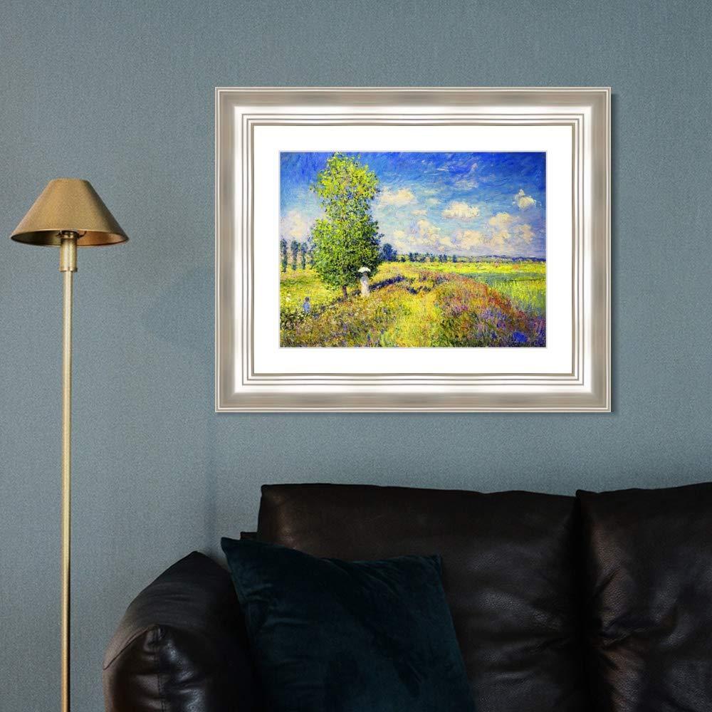 INVIN ART INVIN ART Framed Canvas Art Giclee Print The Summer, Poppy Field, 1875 by Claude Monet Wall Art Living Room Home Office Decorations(Classic Silver Frame with Mat,20"x24")