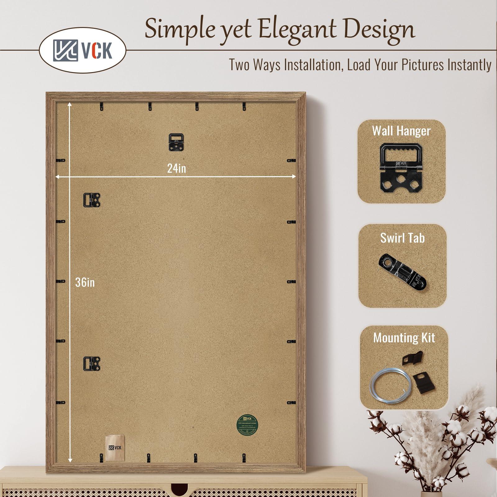 VCK VCK 24x36 Poster Frame 3 Pack - Brown Walnut, Natural Textured Solid Wood Picture Frame, Wall Mounting Hanging