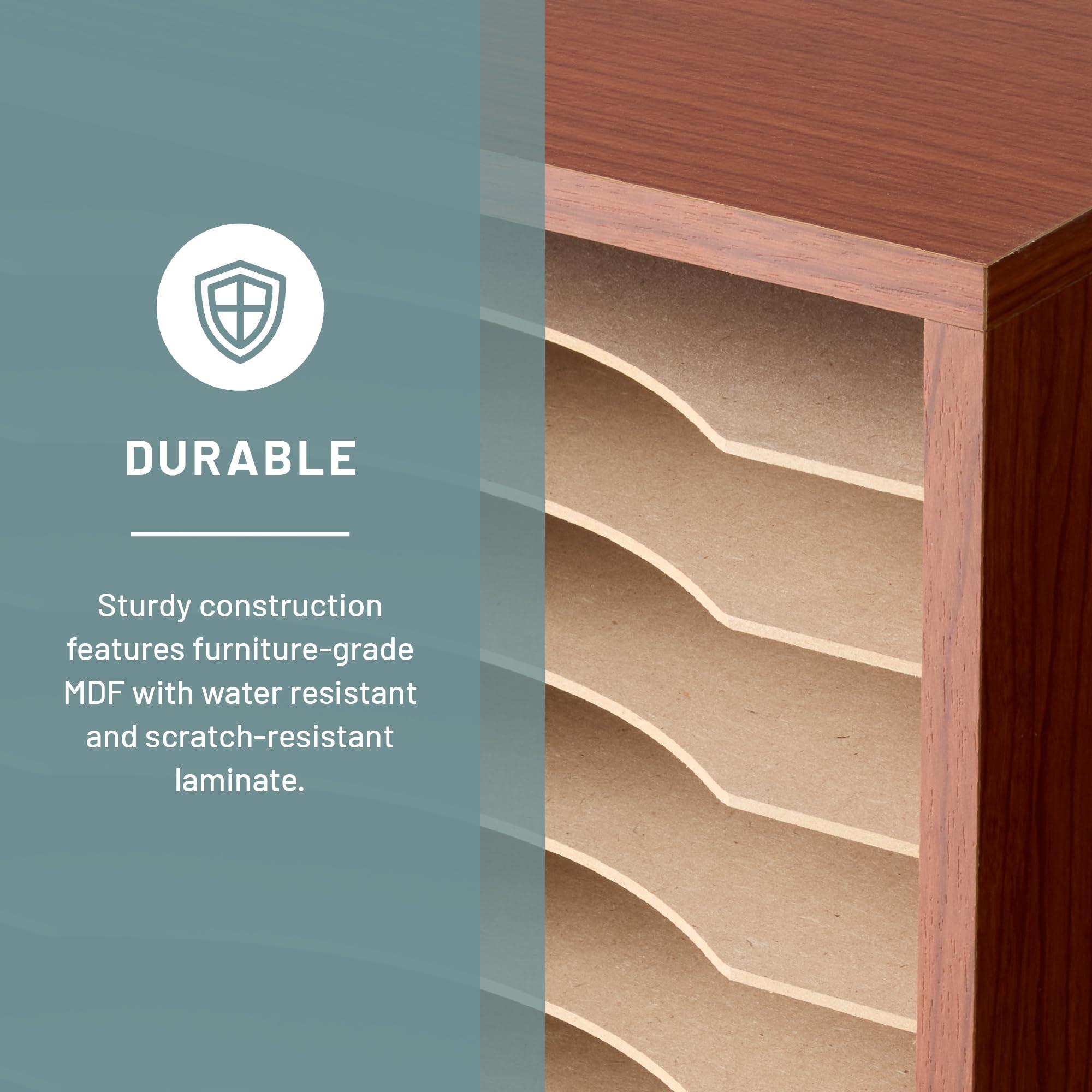 Safco Safco Vertical Literature Organizer, 11 Compartments, Office and Classroom Mailbox with Adjustable Shelves, Wood Paper and Mail Sorter, Cherry