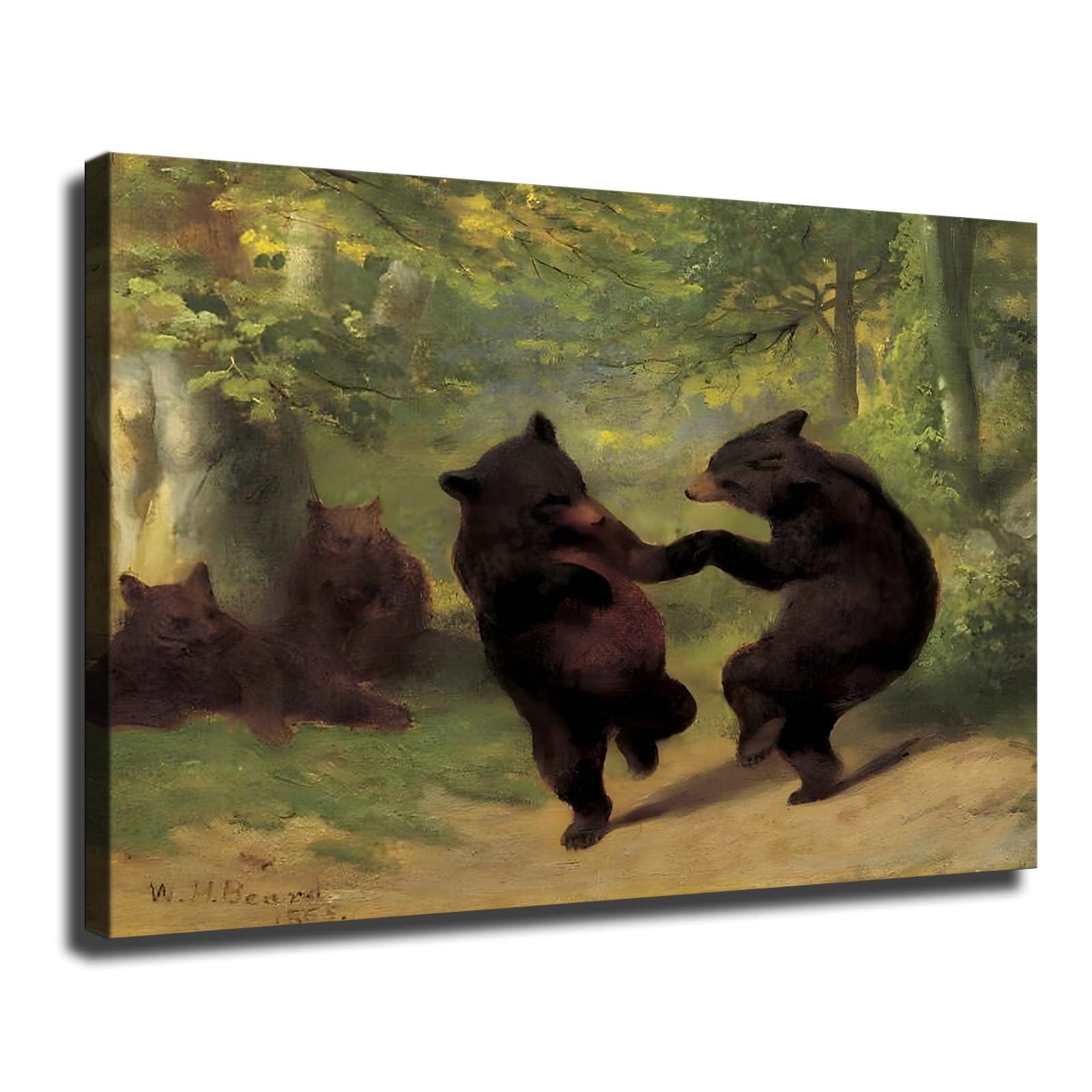 BAoce Dancing Bear Posters and Wall Art Picture Decor Canvas Prints Framed and Unframed (Framed,1624inch)