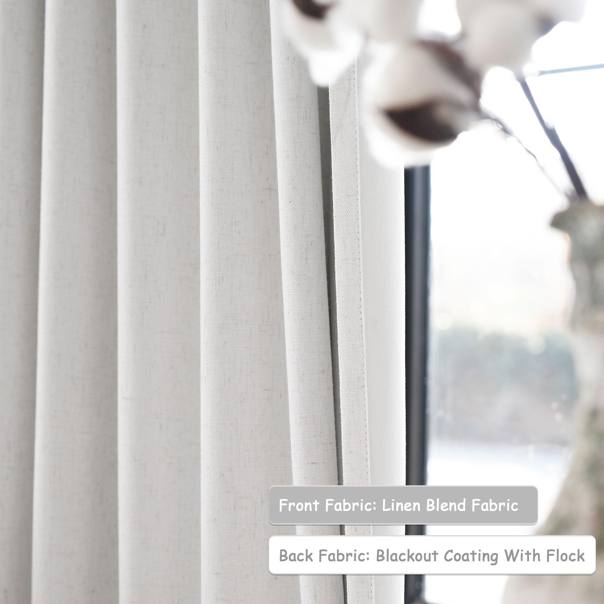 UHITECH UHITECH Beige Linen Living Room Blackout Curtains for Bedroom Black Out Curtain 96 Inches Long Window Drapes 2 Panels Set Back Tab/Rod Pocke Thermal Pinch Pleated