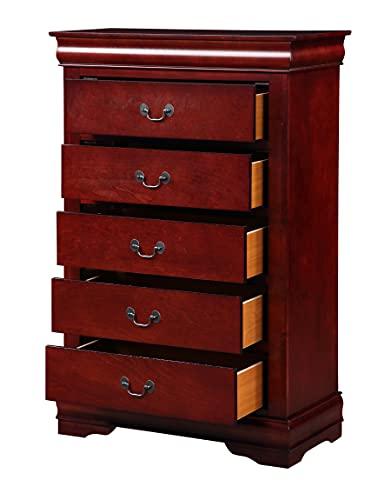 Acme Furniture Acme Louis Philippe 5-Drawer Wooden Chest in Cherry